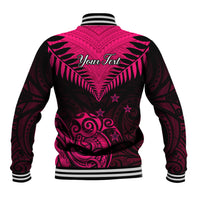 Personalised Aotearoa Baseball Jacket Maori Kiwi Pink Fern LT01 - Polynesian Pride