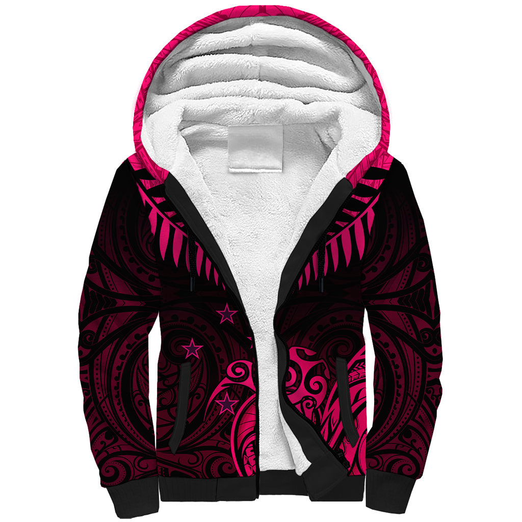 Personalised Aotearoa Sherpa Hoodie Maori Kiwi Pink Fern LT01 Unisex Pink - Polynesian Pride