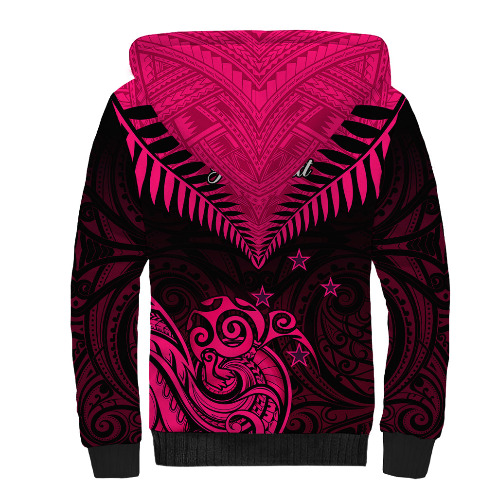 Personalised Aotearoa Sherpa Hoodie Maori Kiwi Pink Fern LT01 - Polynesian Pride
