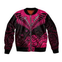 Personalised Aotearoa Sleeve Zip Bomber Jacket Maori Kiwi Pink Fern LT01 Unisex Pink - Polynesian Pride
