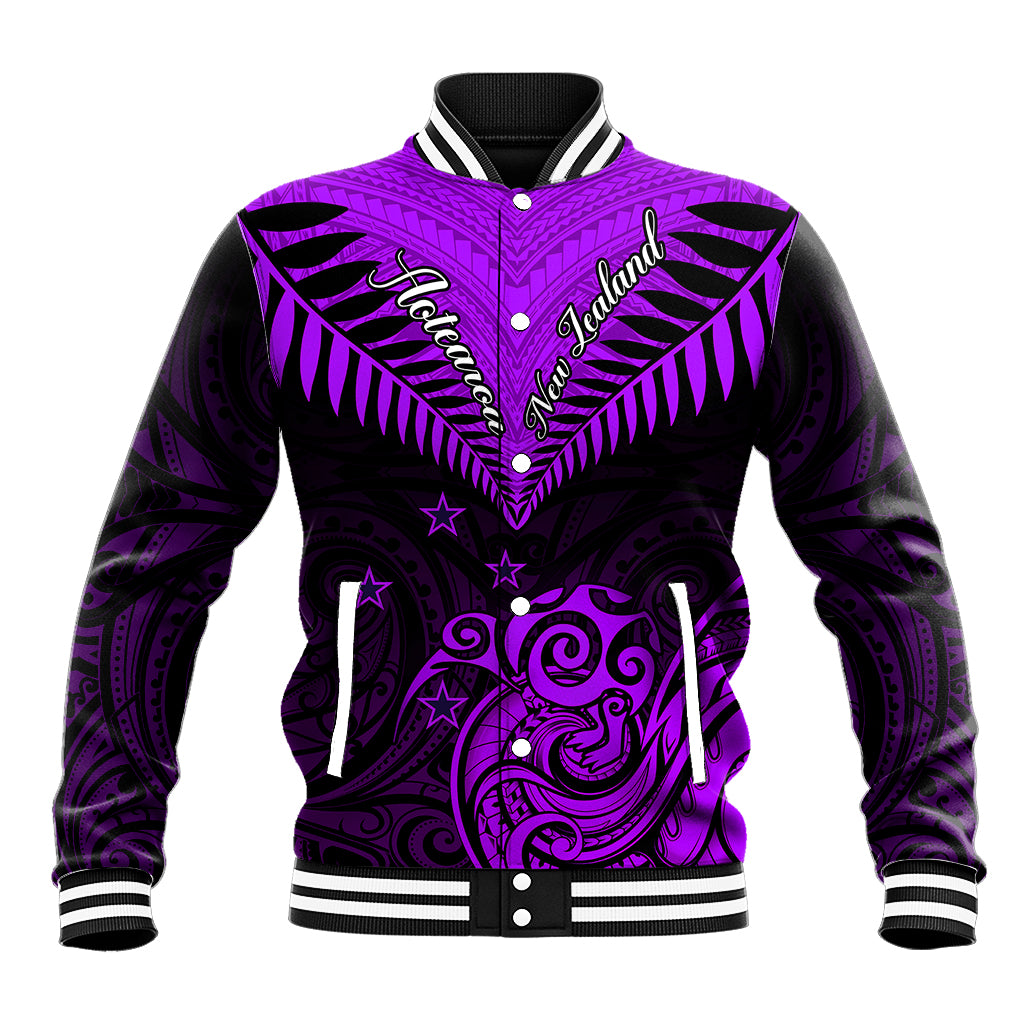 Personalised Aotearoa Baseball Jacket Maori Kiwi Purple Fern LT01 Unisex Purple - Polynesian Pride