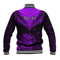 Personalised Aotearoa Baseball Jacket Maori Kiwi Purple Fern LT01 - Polynesian Pride