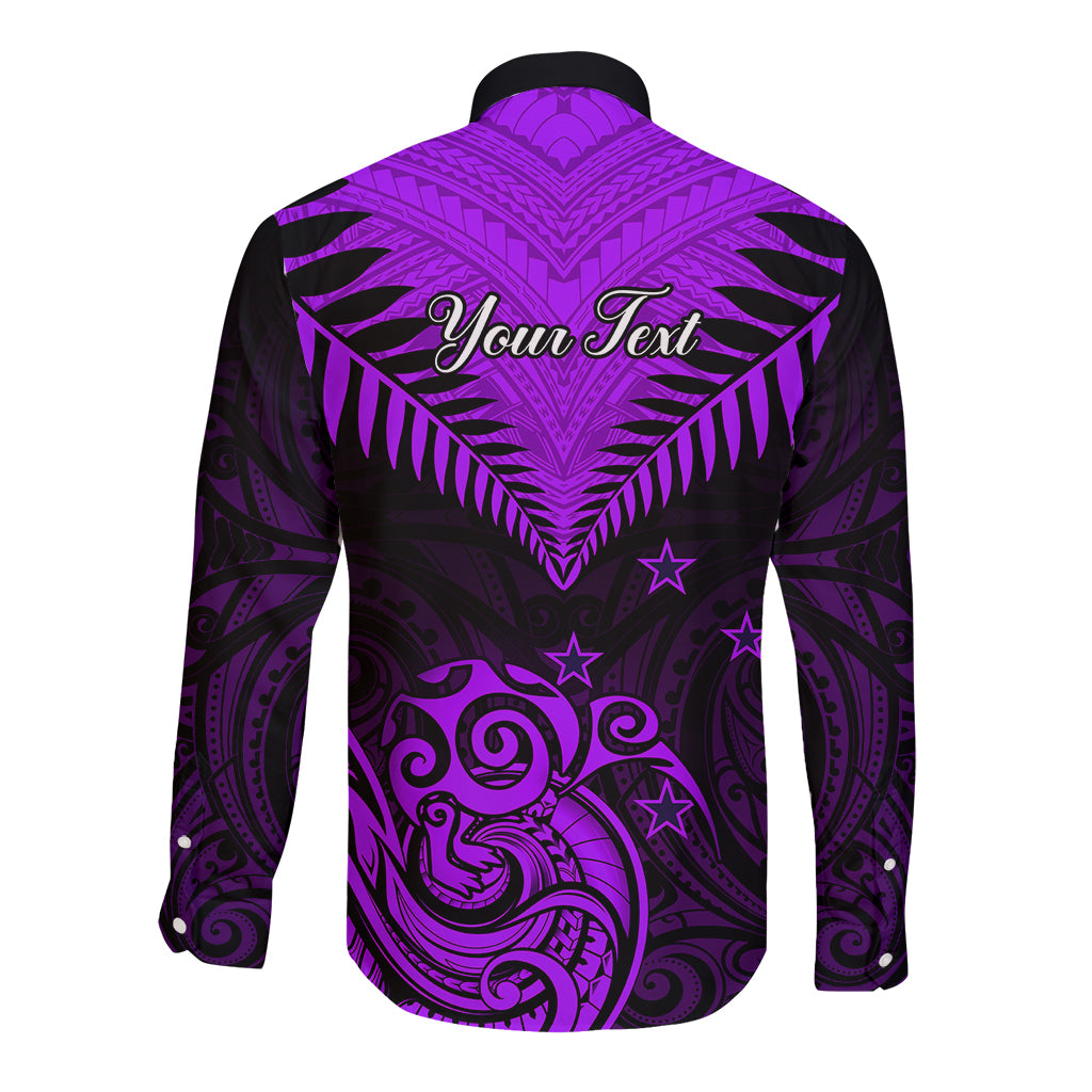 Personalised Aotearoa Long Sleeve Button Shirt Maori Kiwi Purple Fern LT01 - Polynesian Pride