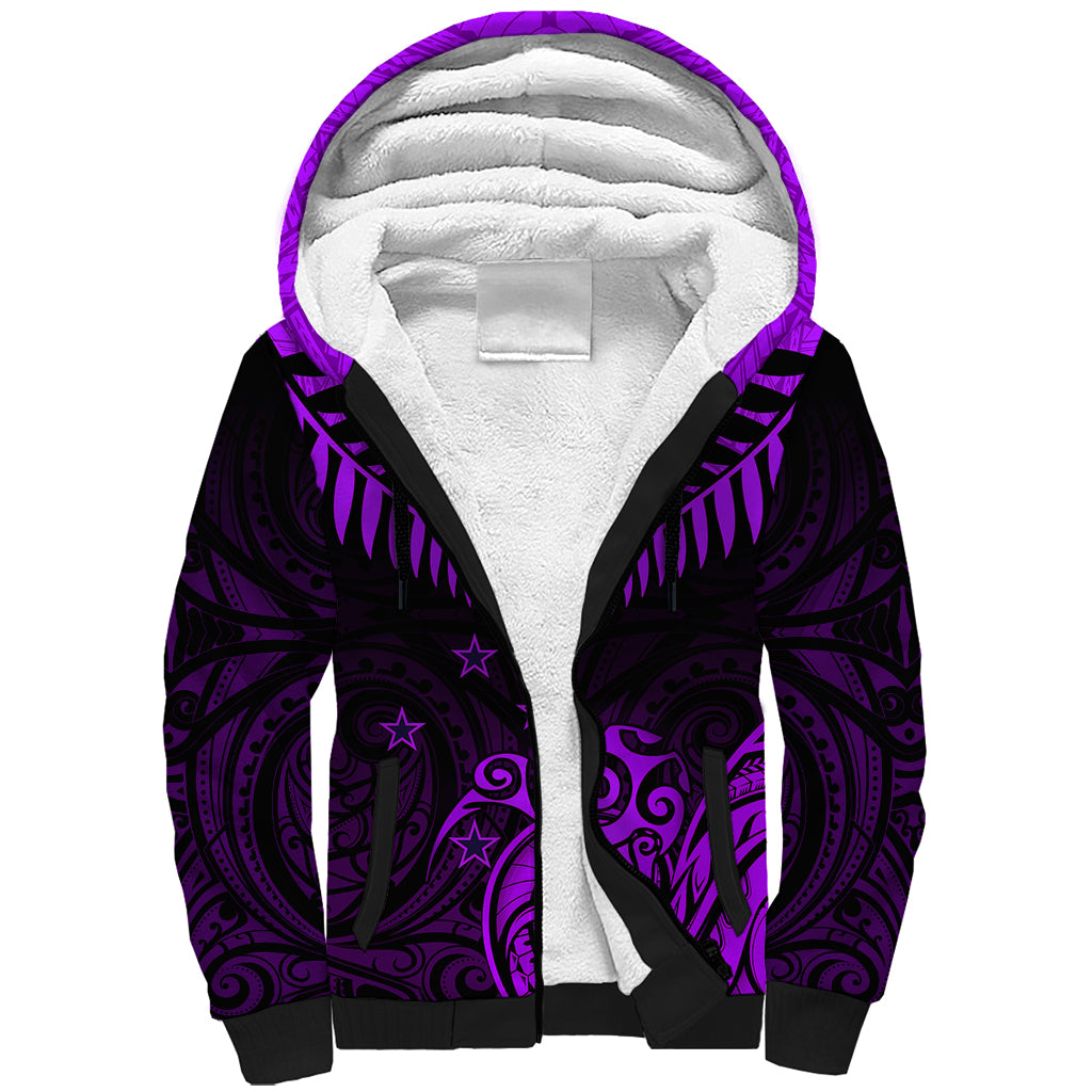 Personalised Aotearoa Sherpa Hoodie Maori Kiwi Purple Fern LT01 Unisex Purple - Polynesian Pride