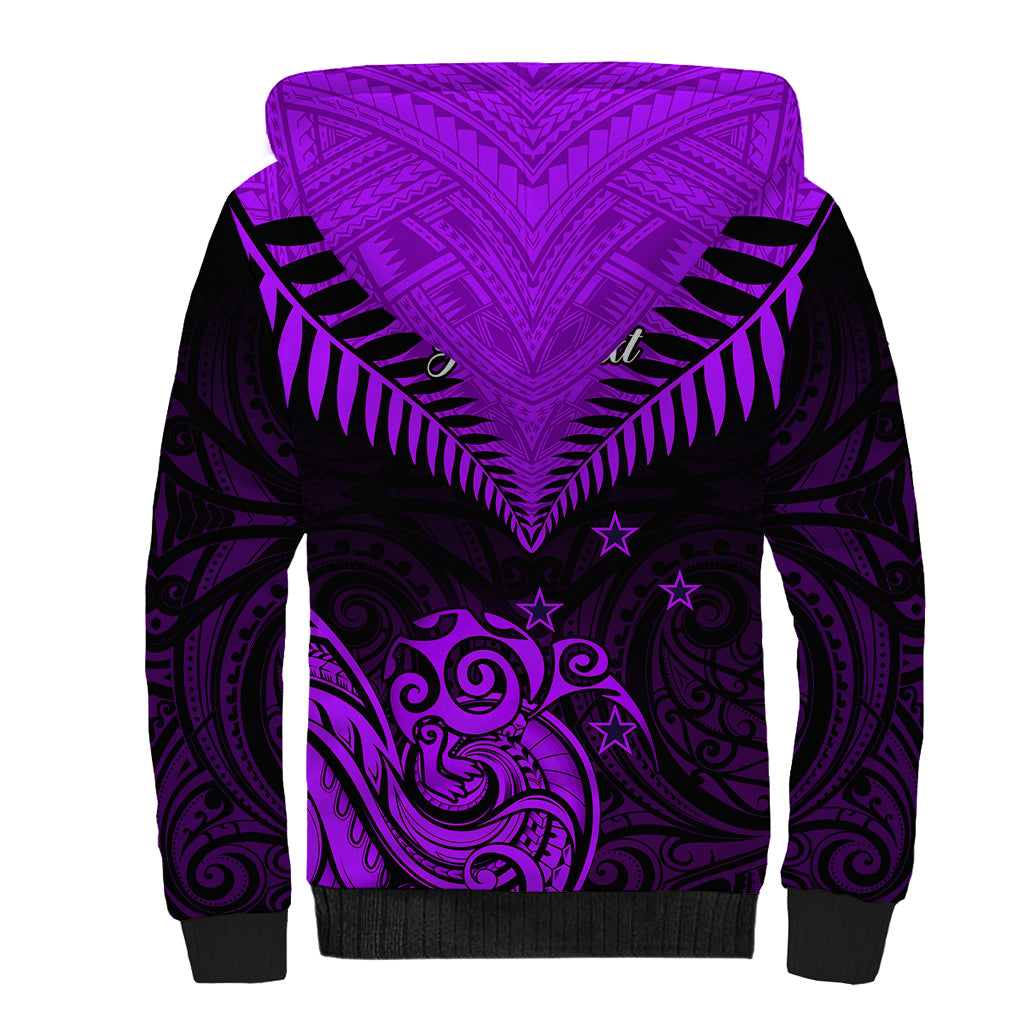 Personalised Aotearoa Sherpa Hoodie Maori Kiwi Purple Fern LT01 - Polynesian Pride