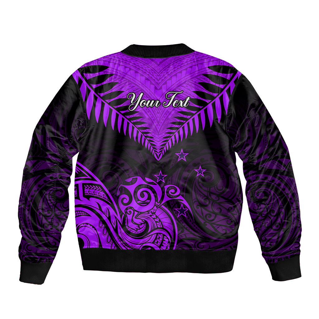 Personalised Aotearoa Sleeve Zip Bomber Jacket Maori Kiwi Purple Fern LT01 - Polynesian Pride