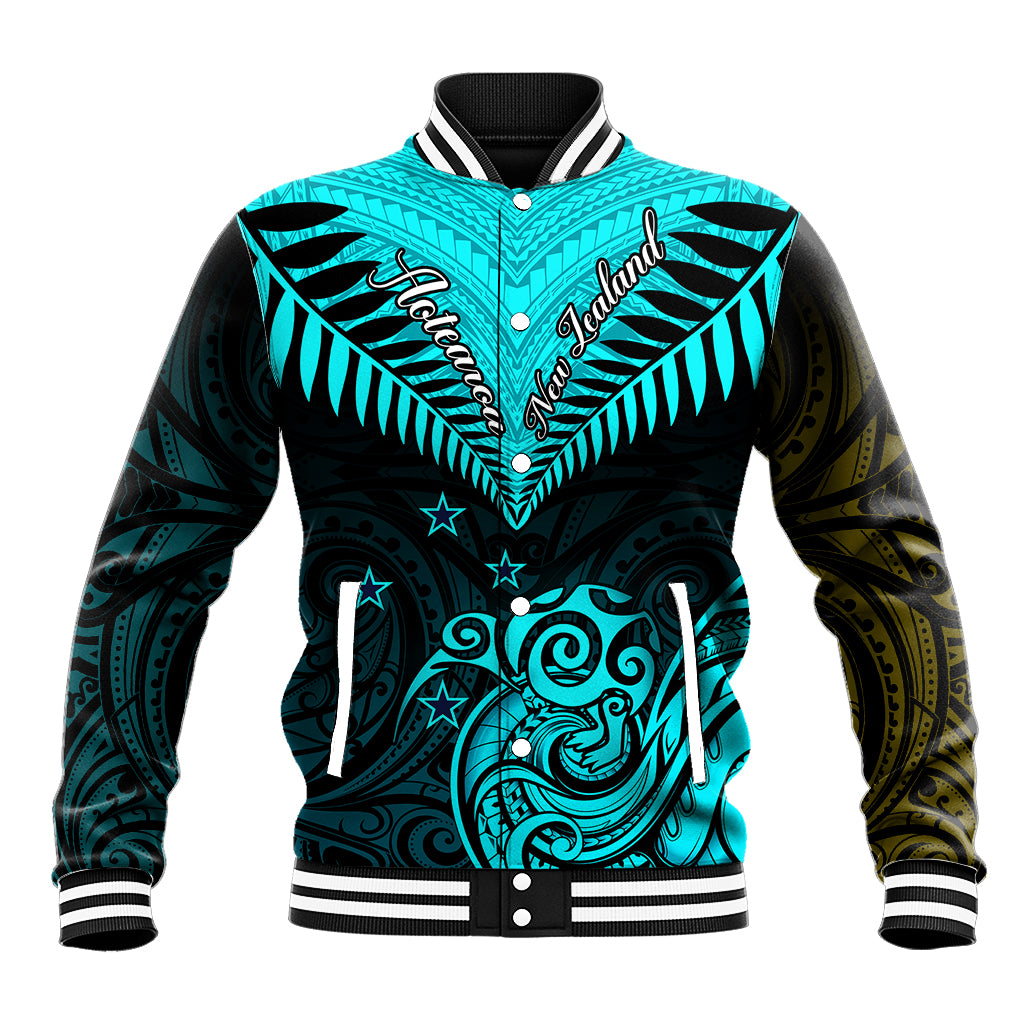 Personalised Aotearoa Baseball Jacket Maori Kiwi Turquoise Fern LT01 Unisex Turquoise - Polynesian Pride