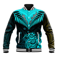 Personalised Aotearoa Baseball Jacket Maori Kiwi Turquoise Fern LT01 Unisex Turquoise - Polynesian Pride