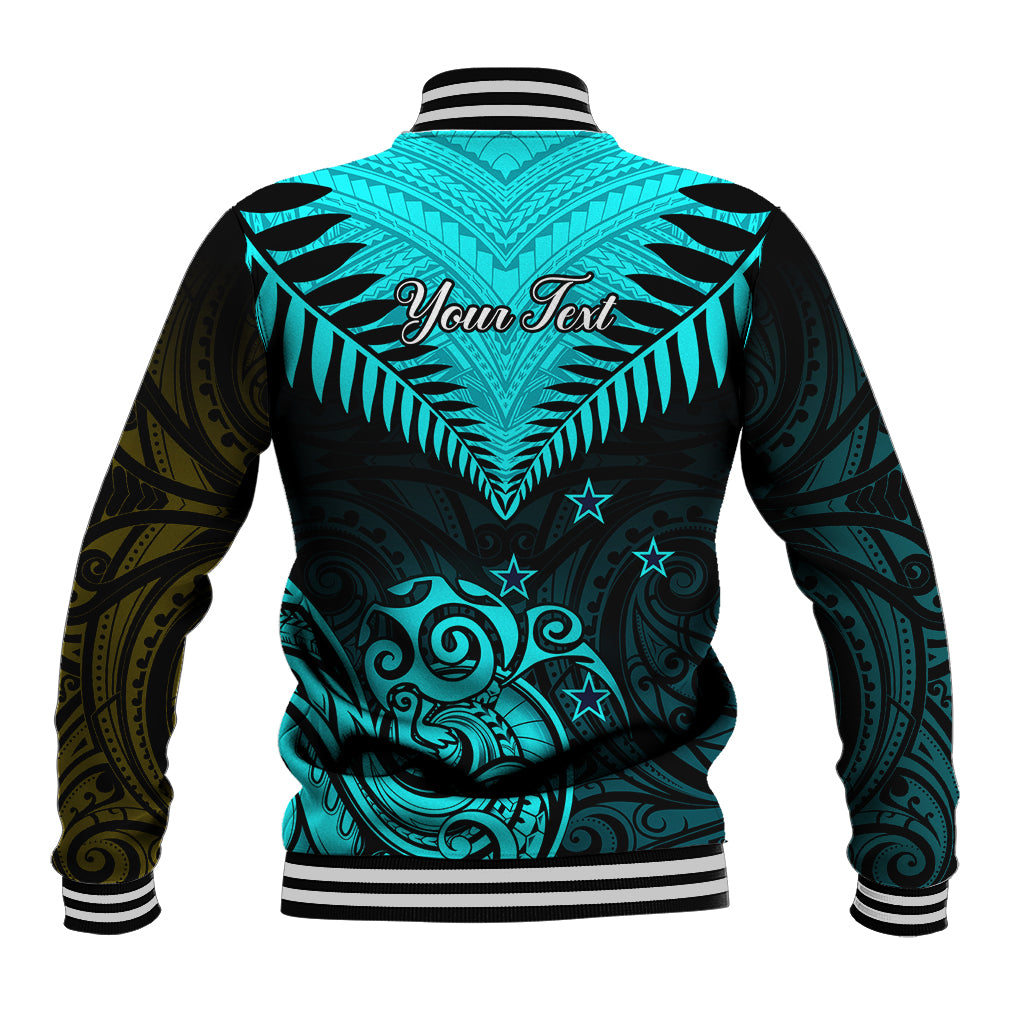 Personalised Aotearoa Baseball Jacket Maori Kiwi Turquoise Fern LT01 - Polynesian Pride
