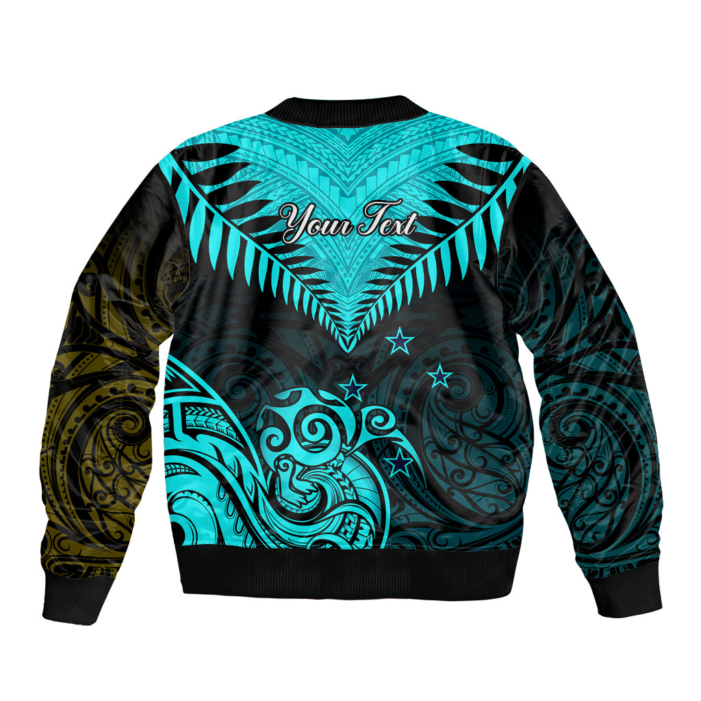 Personalised Aotearoa Bomber Jacket Maori Kiwi Turquoise Fern LT01 - Polynesian Pride