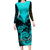 Personalised Aotearoa Long Sleeve Bodycon Dress Maori Kiwi Turquoise Fern LT01 Long Dress Turquoise - Polynesian Pride