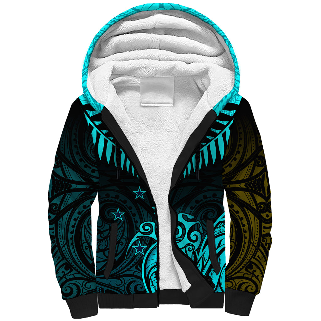 Personalised Aotearoa Sherpa Hoodie Maori Kiwi Turquoise Fern LT01 Unisex Turquoise - Polynesian Pride