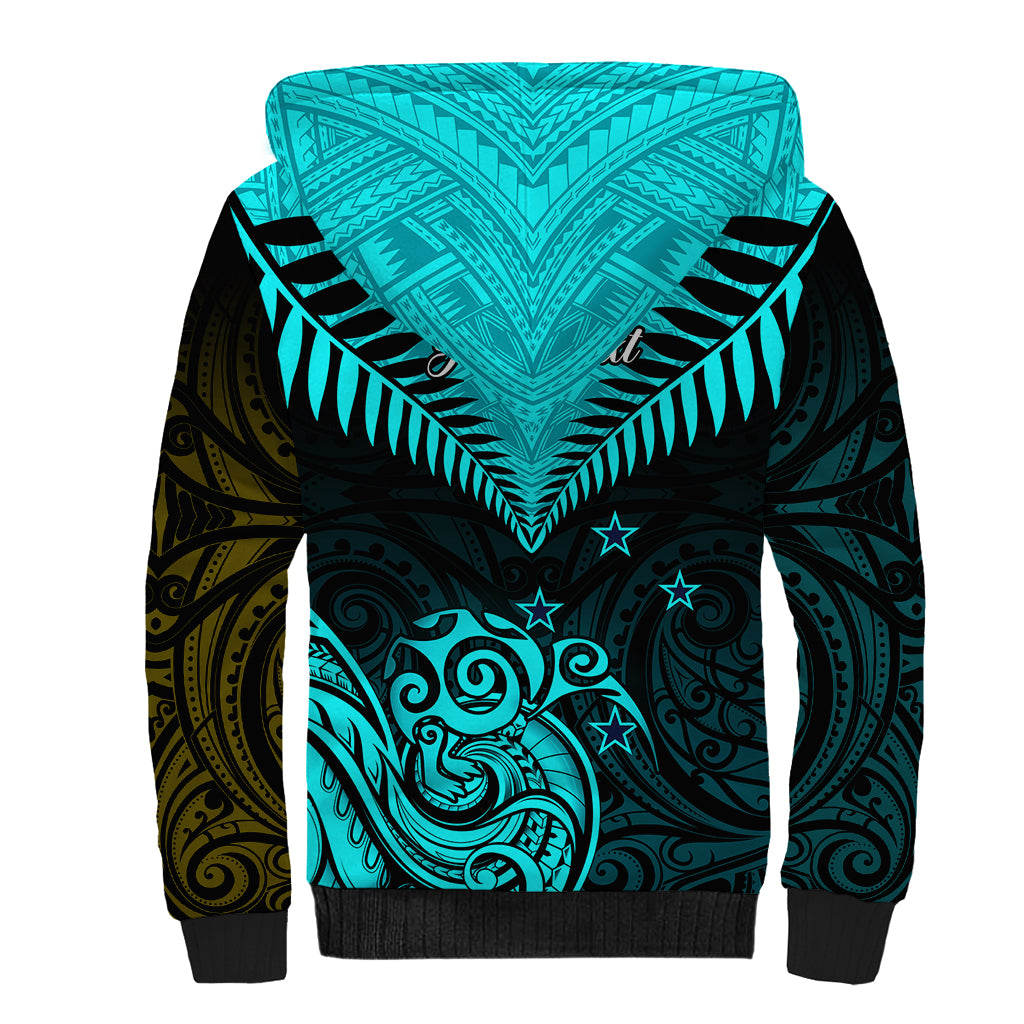 Personalised Aotearoa Sherpa Hoodie Maori Kiwi Turquoise Fern LT01 - Polynesian Pride
