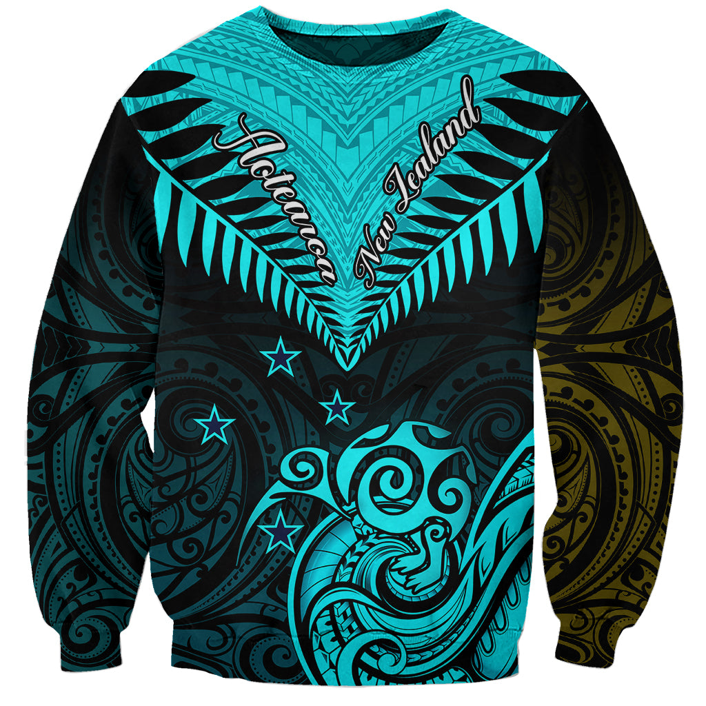 Personalised Aotearoa Sweatshirt Maori Kiwi Turquoise Fern LT01 Unisex Turquoise - Polynesian Pride