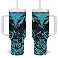 Aotearoa Tumbler With Handle Maori Kiwi Turquoise Fern