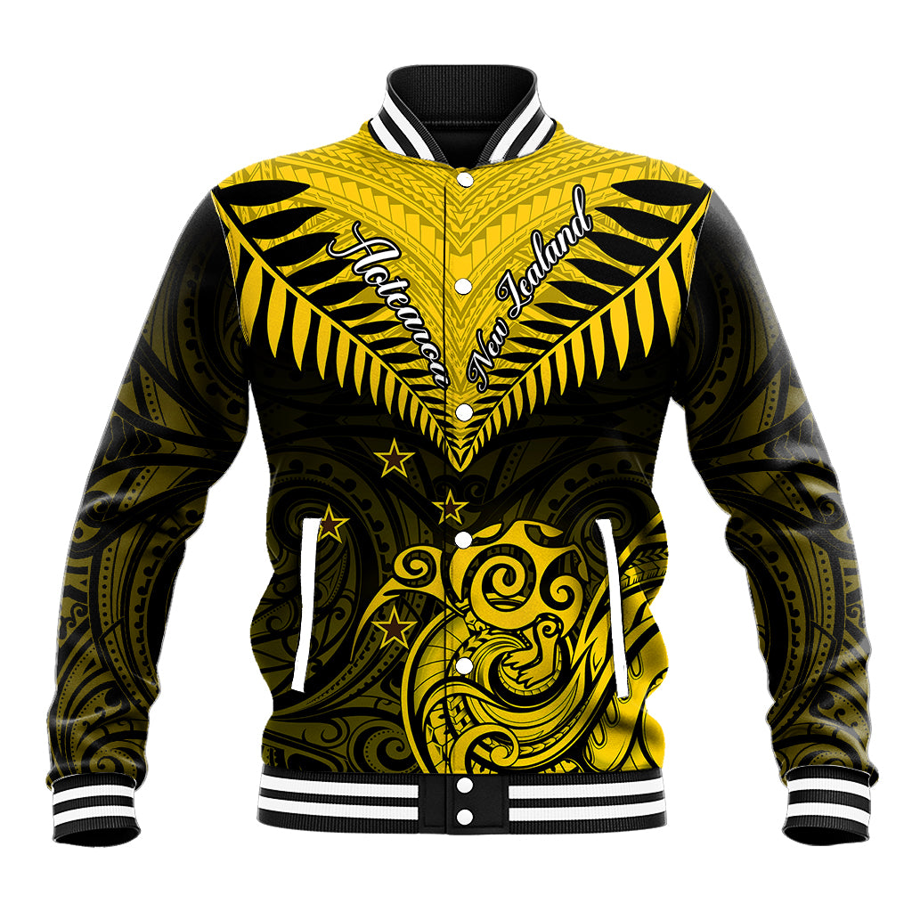 Personalised Aotearoa Baseball Jacket Maori Kiwi Yellow Fern LT01 Unisex Yellow - Polynesian Pride