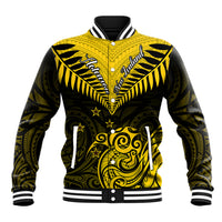 Personalised Aotearoa Baseball Jacket Maori Kiwi Yellow Fern LT01 Unisex Yellow - Polynesian Pride