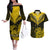 Personalised Aotearoa Couples Matching Off The Shoulder Long Sleeve Dress and Hawaiian Shirt Maori Kiwi Yellow Fern LT01 Yellow - Polynesian Pride