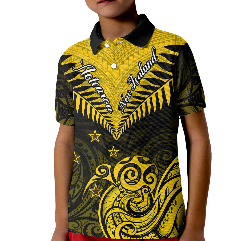 Personalised Aotearoa Kid Polo Shirt Maori Kiwi Yellow Fern LT01 Kid Yellow - Polynesian Pride