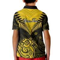 Personalised Aotearoa Kid Polo Shirt Maori Kiwi Yellow Fern LT01 - Polynesian Pride