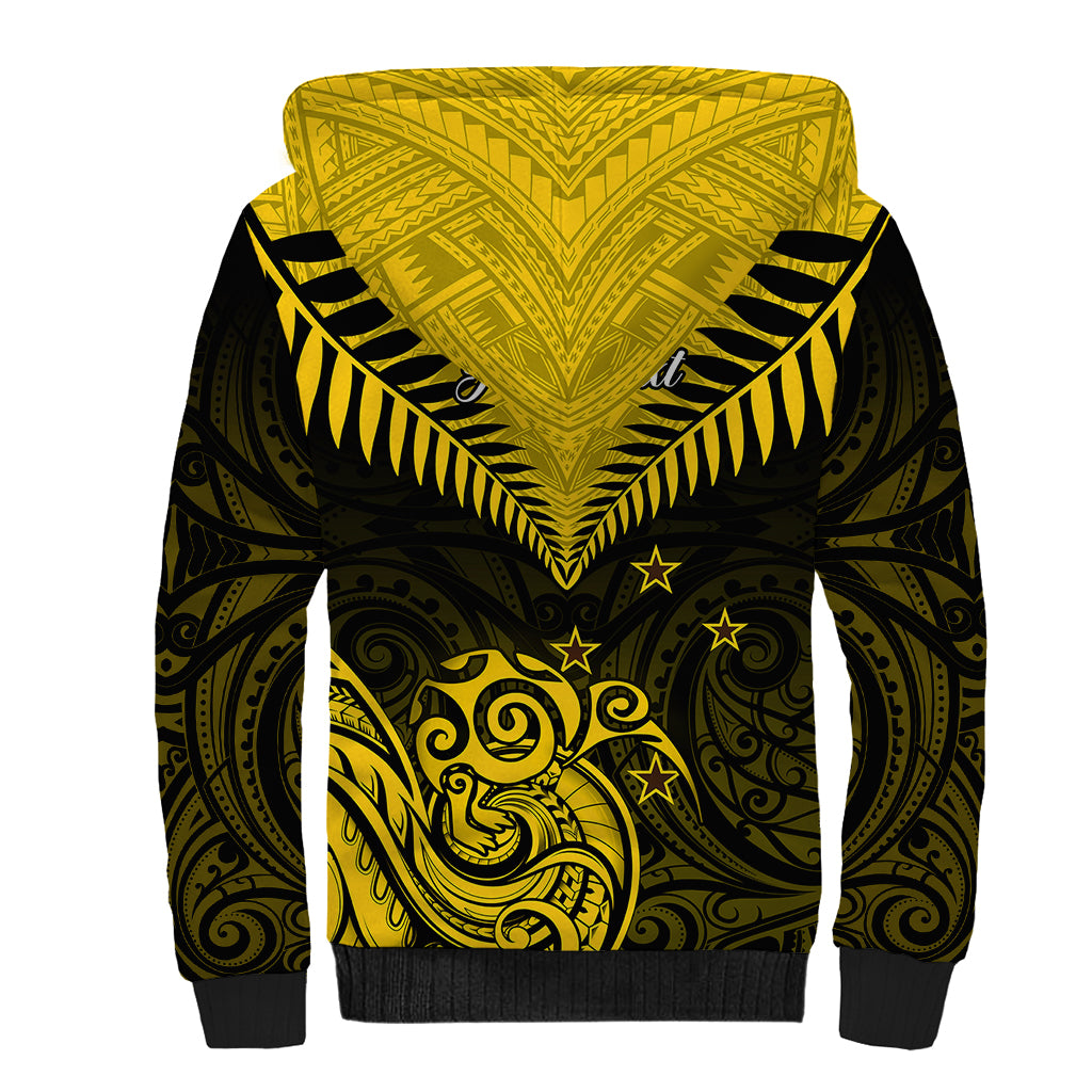 Personalised Aotearoa Sherpa Hoodie Maori Kiwi Yellow Fern LT01 - Polynesian Pride