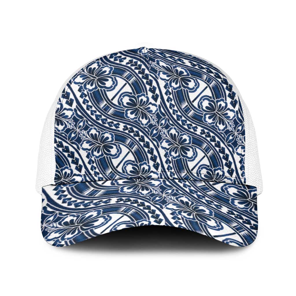 Hibiscus Bloom Island Tribal Waves Baseball Net Cap Blue Polynesian Pattern LT01 One Size White Blue - Polynesian Pride