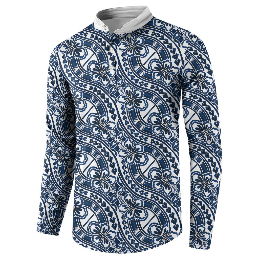 Hibiscus Bloom Island Tribal Waves Button Sweatshirt Blue Polynesian Pattern LT01 - Polynesian Pride