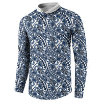 Hibiscus Bloom Island Tribal Waves Button Sweatshirt Blue Polynesian Pattern LT01 - Polynesian Pride