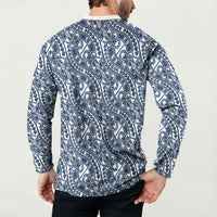 Hibiscus Bloom Island Tribal Waves Button Sweatshirt Blue Polynesian Pattern LT01 - Polynesian Pride