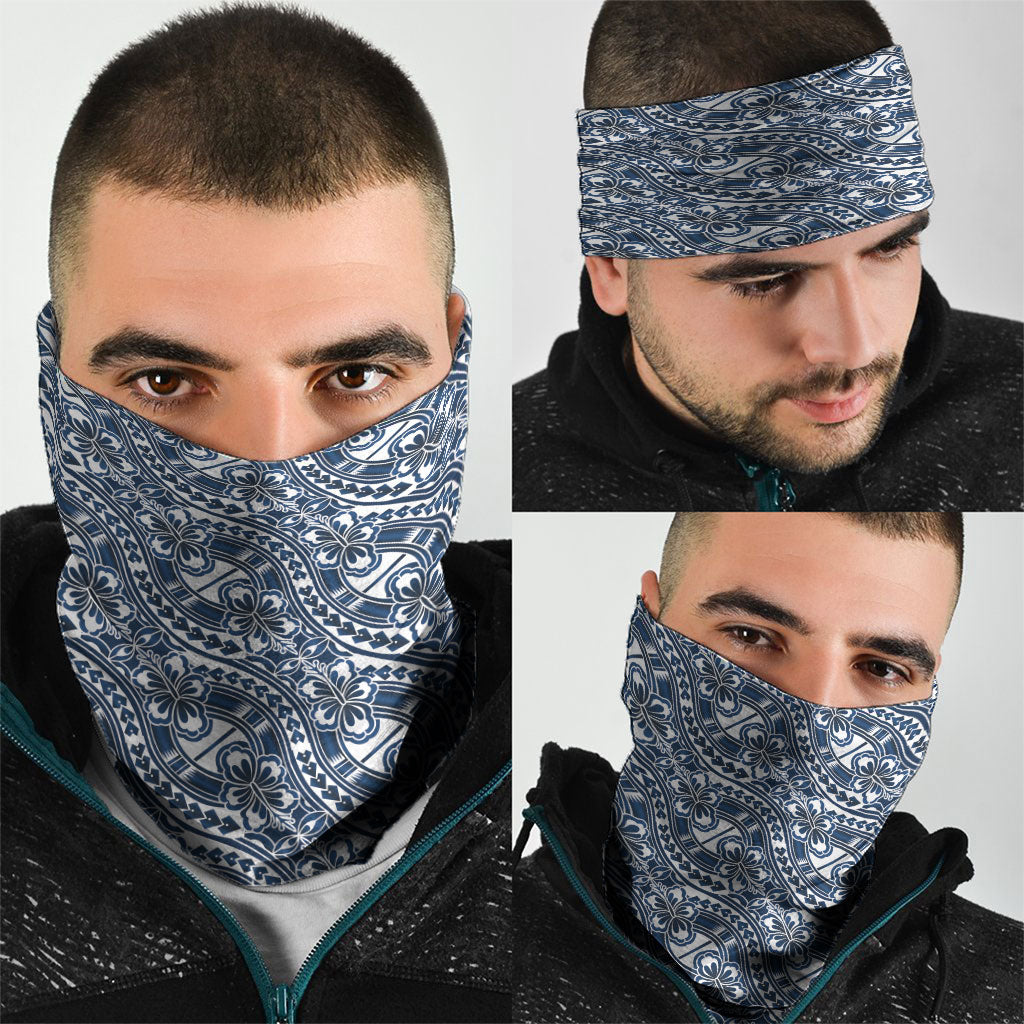Hibiscus Bloom Island Tribal Waves Neck Gaiter Blue Polynesian Pattern LT01 - Polynesian Pride