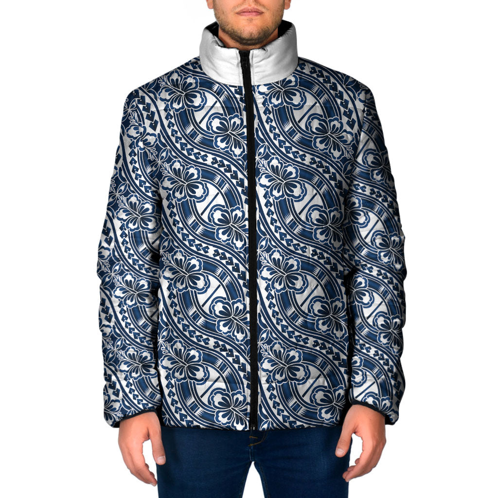 Hibiscus Bloom Island Tribal Waves Padded Jacket Blue Polynesian Pattern LT01 Men Blue - Polynesian Pride
