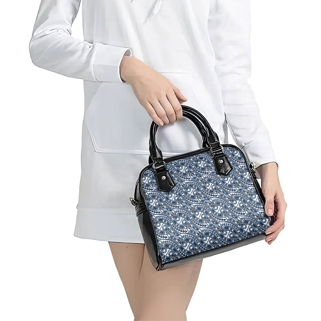 Hibiscus Bloom Island Tribal Waves Shoulder Handbag Blue Polynesian Pattern LT01 - Polynesian Pride