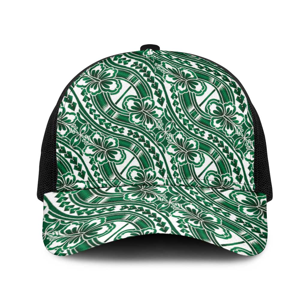 Hibiscus Bloom Island Tribal Waves Baseball Net Cap Green Polynesian Pattern LT01 One Size Black Green - Polynesian Pride