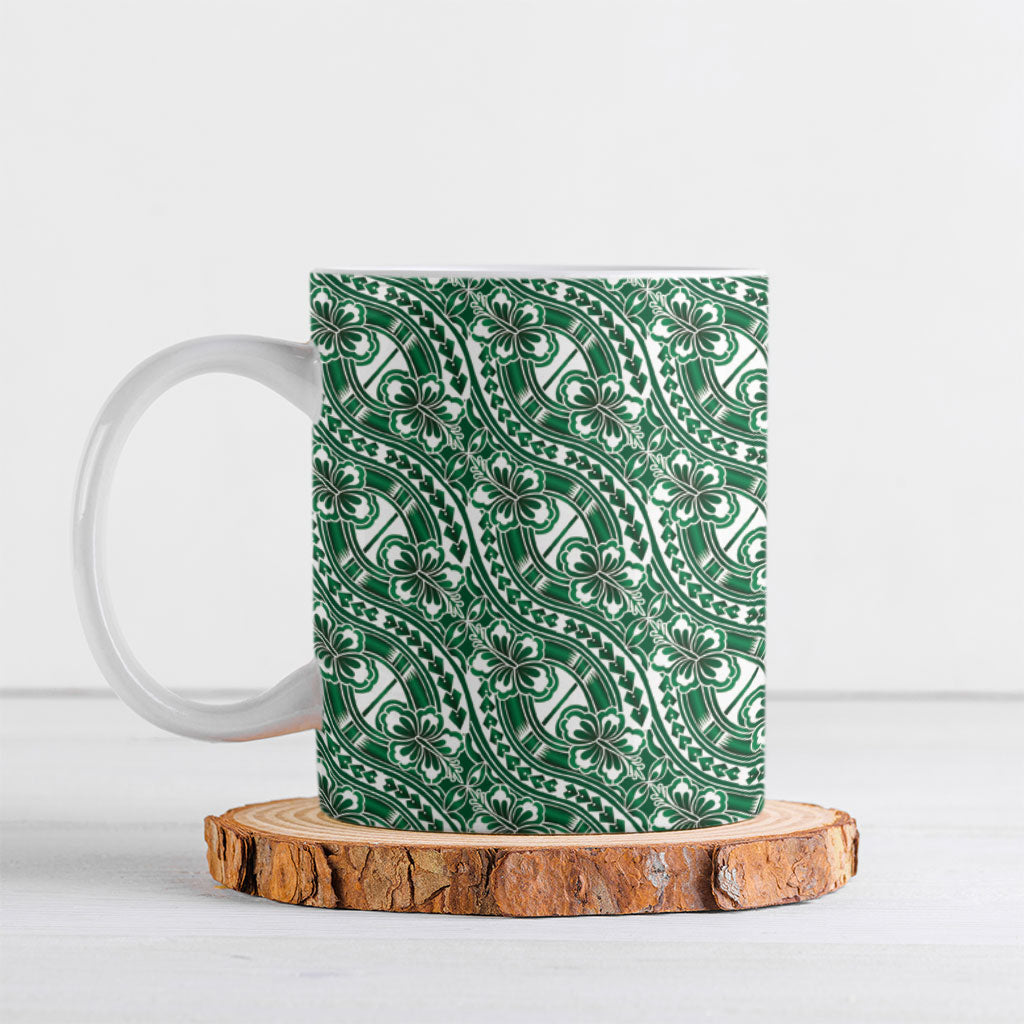 Hibiscus Bloom Island Tribal Waves Ceramic Mug Green Polynesian Pattern LT01 Green - Polynesian Pride