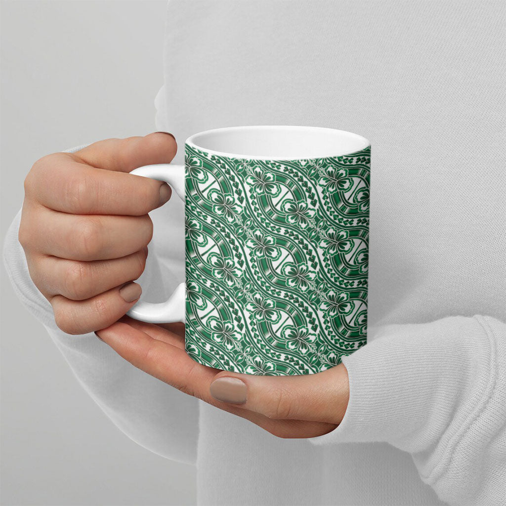 Hibiscus Bloom Island Tribal Waves Ceramic Mug Green Polynesian Pattern LT01 - Polynesian Pride