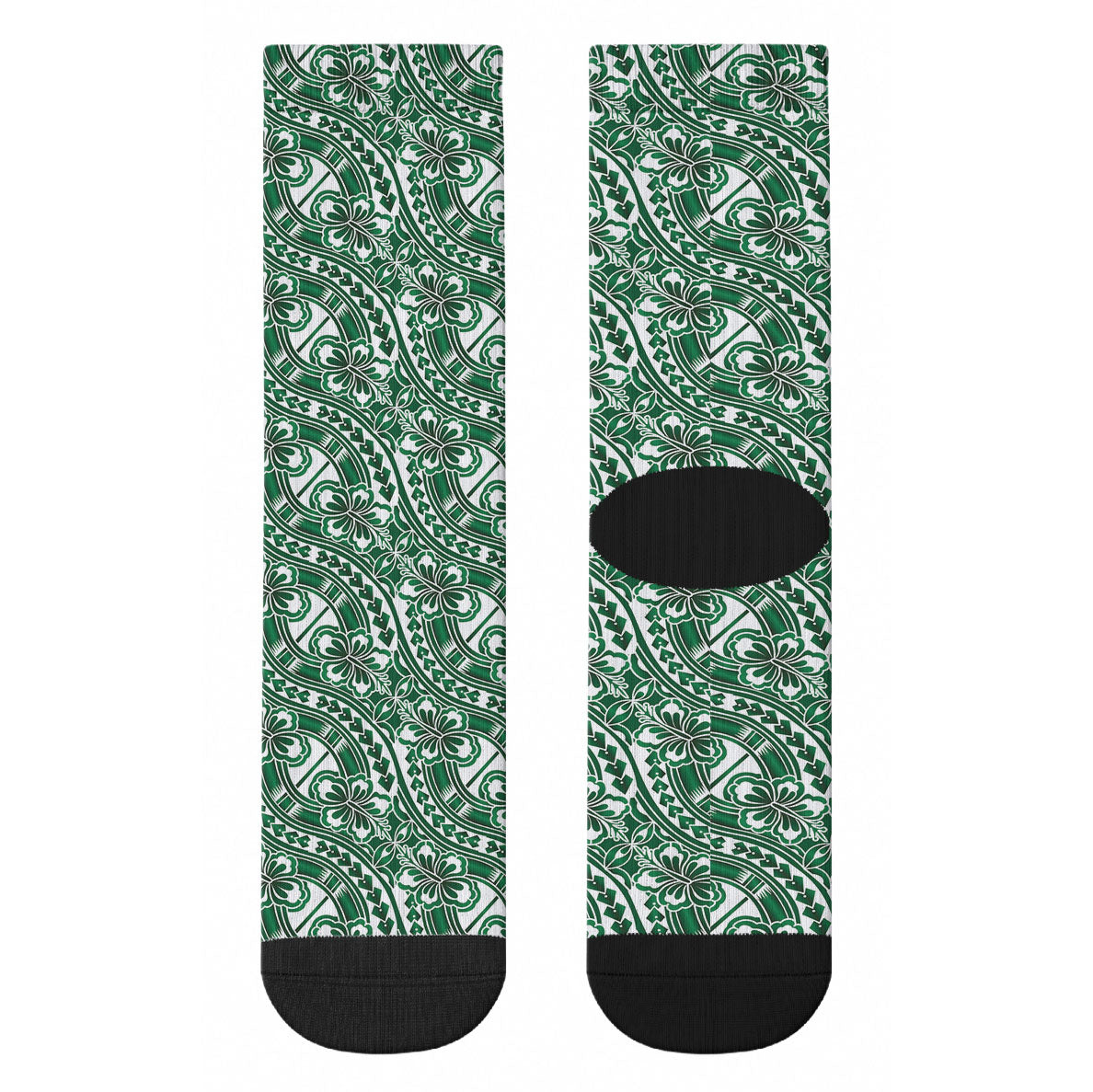 Hibiscus Bloom Island Tribal Waves Crew Socks Green Polynesian Pattern LT01 - Polynesian Pride