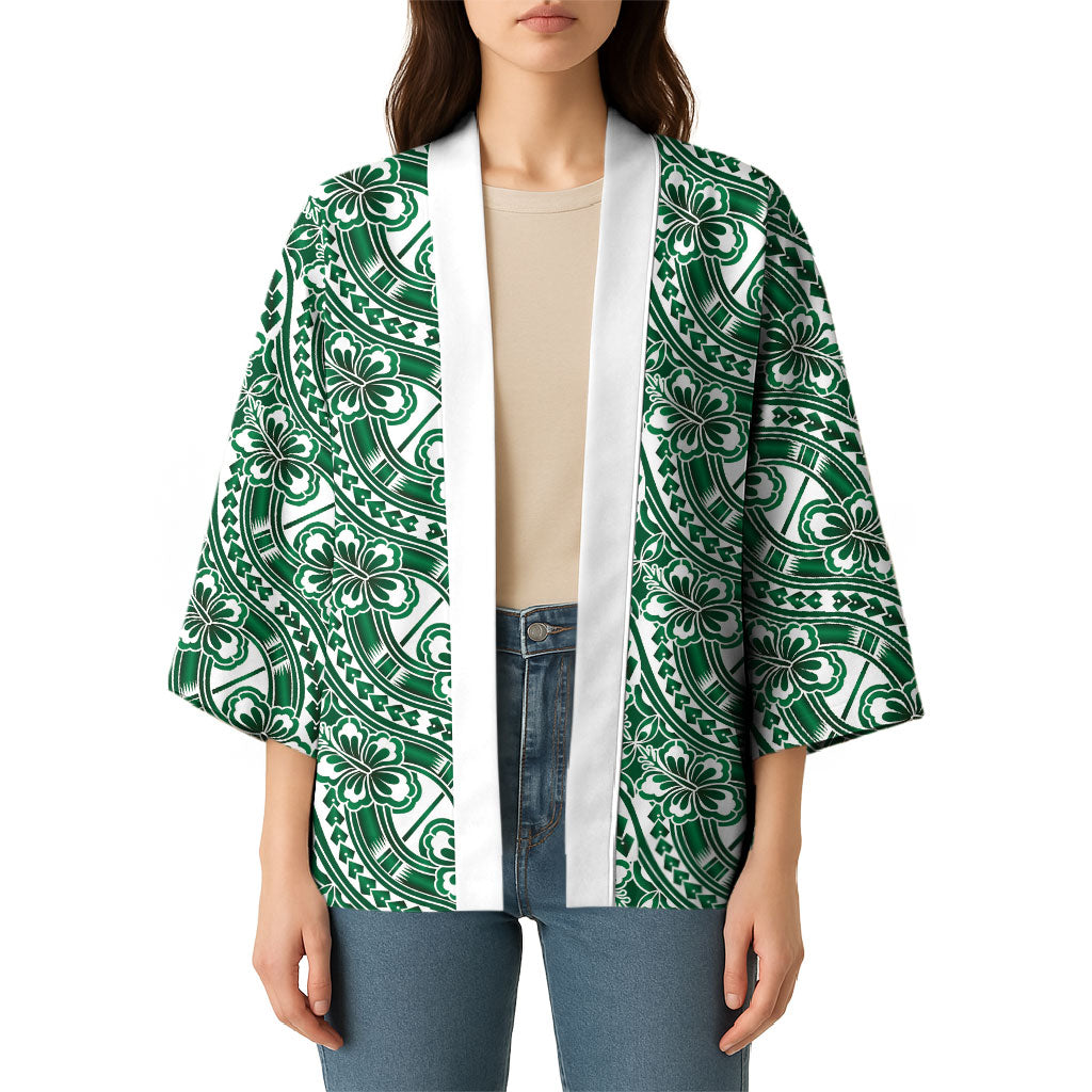 Hibiscus Bloom Island Tribal Waves Kimono Green Polynesian Pattern LT01 - Polynesian Pride