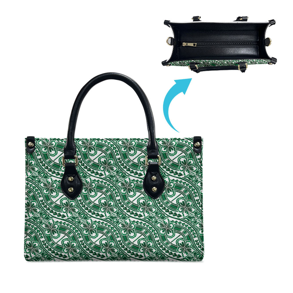 Hibiscus Bloom Island Tribal Waves Leather Bag Green Polynesian Pattern LT01 - Polynesian Pride