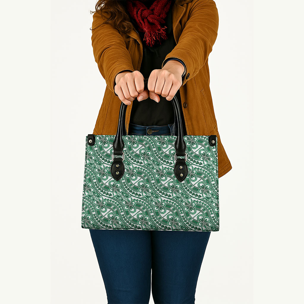 Hibiscus Bloom Island Tribal Waves Leather Bag Green Polynesian Pattern LT01 - Polynesian Pride