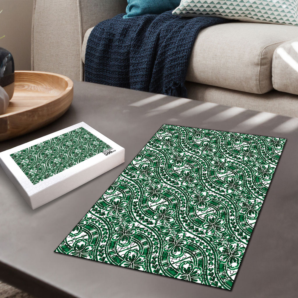 Hibiscus Bloom Island Tribal Waves Puzzle Green Polynesian Pattern LT01 - Polynesian Pride