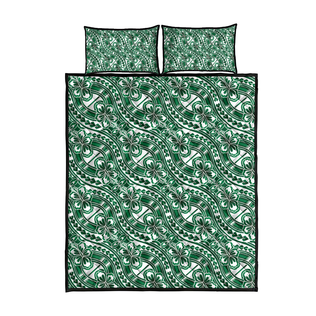 Hibiscus Bloom Island Tribal Waves Quilt Bed Set Green Polynesian Pattern LT01 - Polynesian Pride