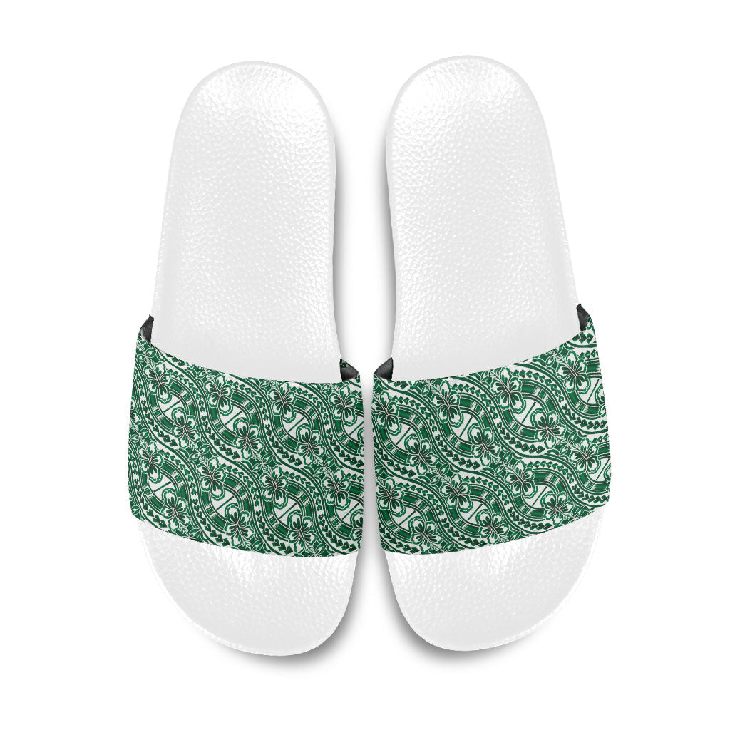Hibiscus Bloom Island Tribal Waves Slide Sandals Green Polynesian Pattern LT01 Green - Polynesian Pride