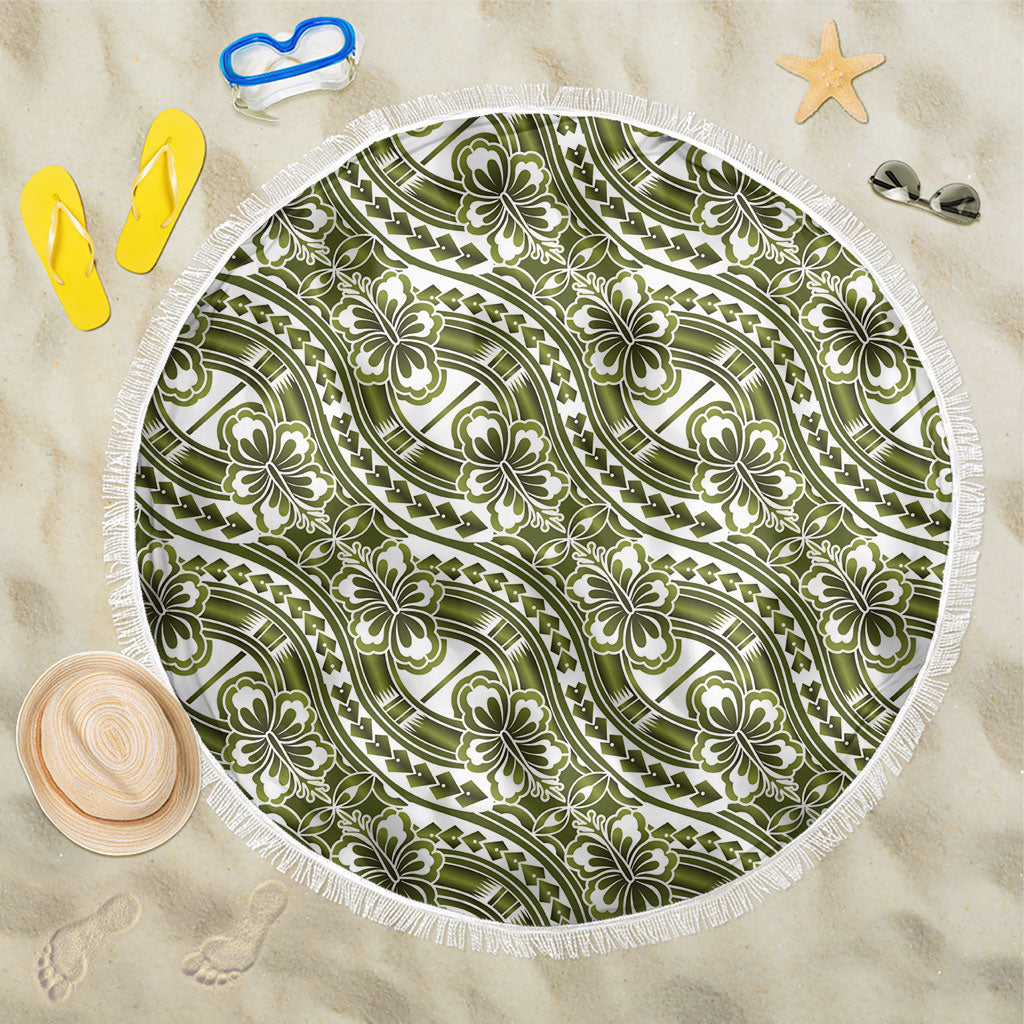 Hibiscus Bloom Island Tribal Waves Beach Blanket Olive Green Polynesian Pattern LT01 One Size 150cm Olive Green - Polynesian Pride