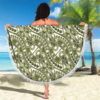 Hibiscus Bloom Island Tribal Waves Beach Blanket Olive Green Polynesian Pattern LT01 - Polynesian Pride