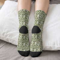 Hibiscus Bloom Island Tribal Waves Crew Socks Olive Green Polynesian Pattern LT01 - Polynesian Pride