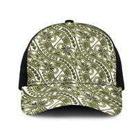 Hibiscus Bloom Island Tribal Waves Mesh Trucker Cap Olive Green Polynesian Pattern LT01 One Size Black Olive Green - Polynesian Pride