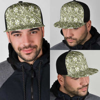 Hibiscus Bloom Island Tribal Waves Mesh Trucker Cap Olive Green Polynesian Pattern LT01 - Polynesian Pride