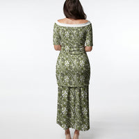Hibiscus Bloom Island Tribal Waves Puletasi Olive Green Polynesian Pattern LT01 - Polynesian Pride