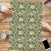Hibiscus Bloom Island Tribal Waves Puzzle Olive Green Polynesian Pattern LT01 Olive Green - Polynesian Pride