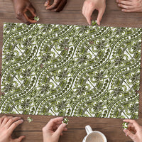 Hibiscus Bloom Island Tribal Waves Puzzle Olive Green Polynesian Pattern LT01 - Polynesian Pride
